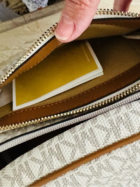 Michael Kors Cream White Logo-Print Crossbody with Tan Trim - Picture 3 of 13